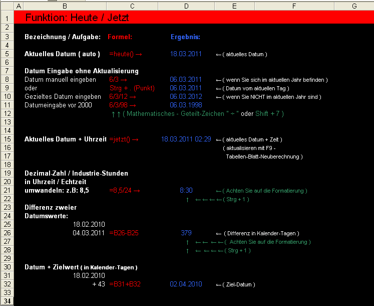 &nbsp;&nbsp;Excel-Funktion: Heute / Jetzt&nbsp;&nbsp;